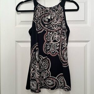 White House Black Market Black and White Tank Top Paisley Print